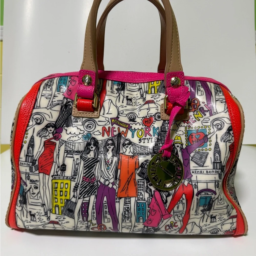 Henri Bendel Pink and Orange Satchel with Graphic Design - Picture 1 of 16